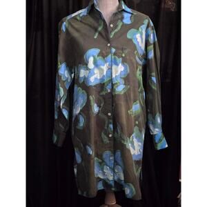 Long Sleeve Floral Chia Shirt Dress by De Loreta, Abstract Floral Print, Small